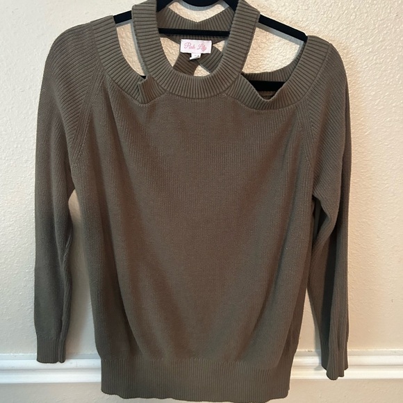 ✨ NWOT PINK LILY Olive Green Criss-Cross Ribbed Sweater ✨ - Picture 5 of 5
